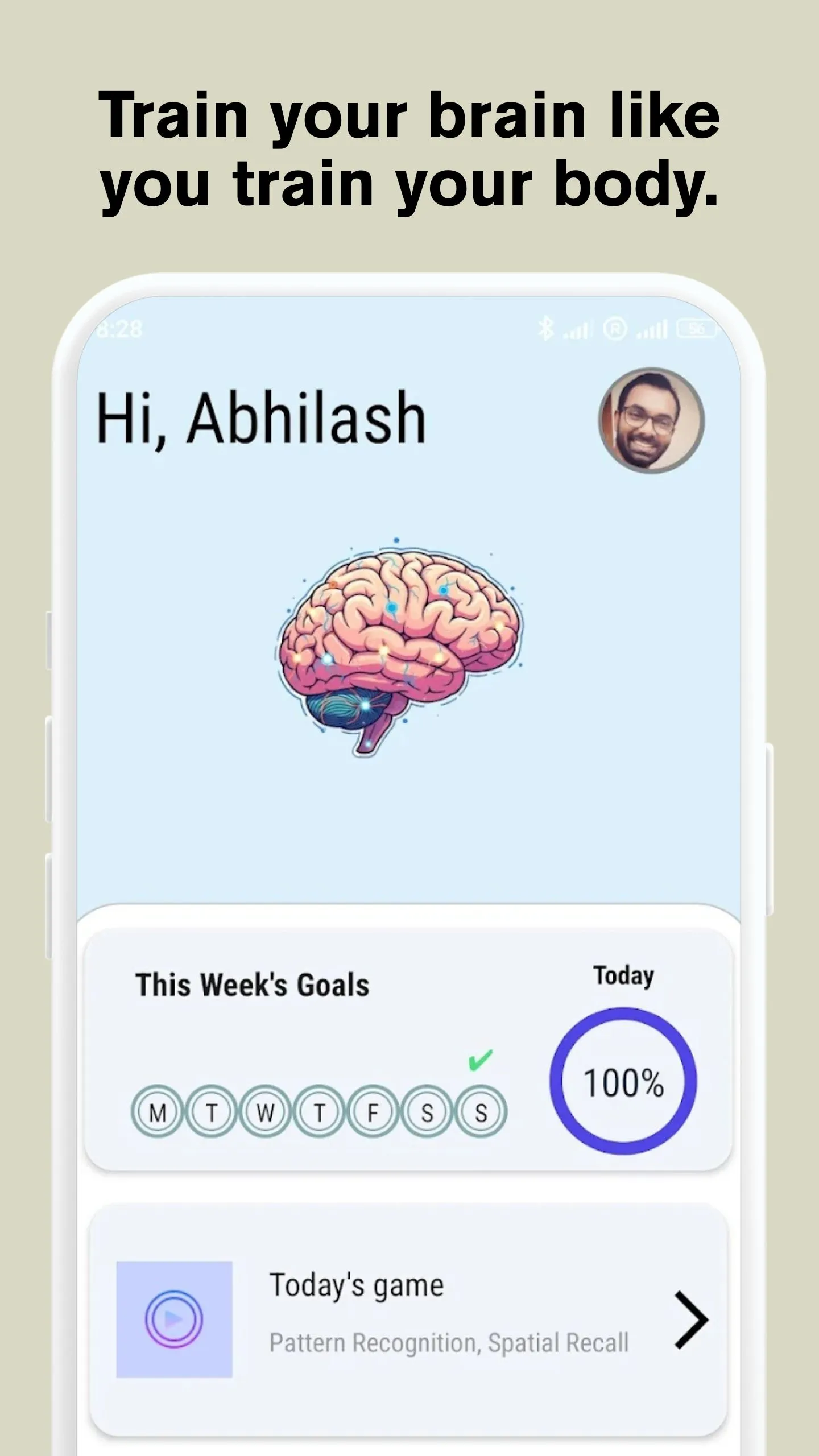 Brain Gym memory games app – home screen