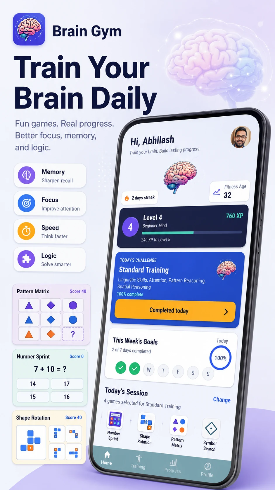 Brain Gym daily training overview for memory, focus, speed and logic