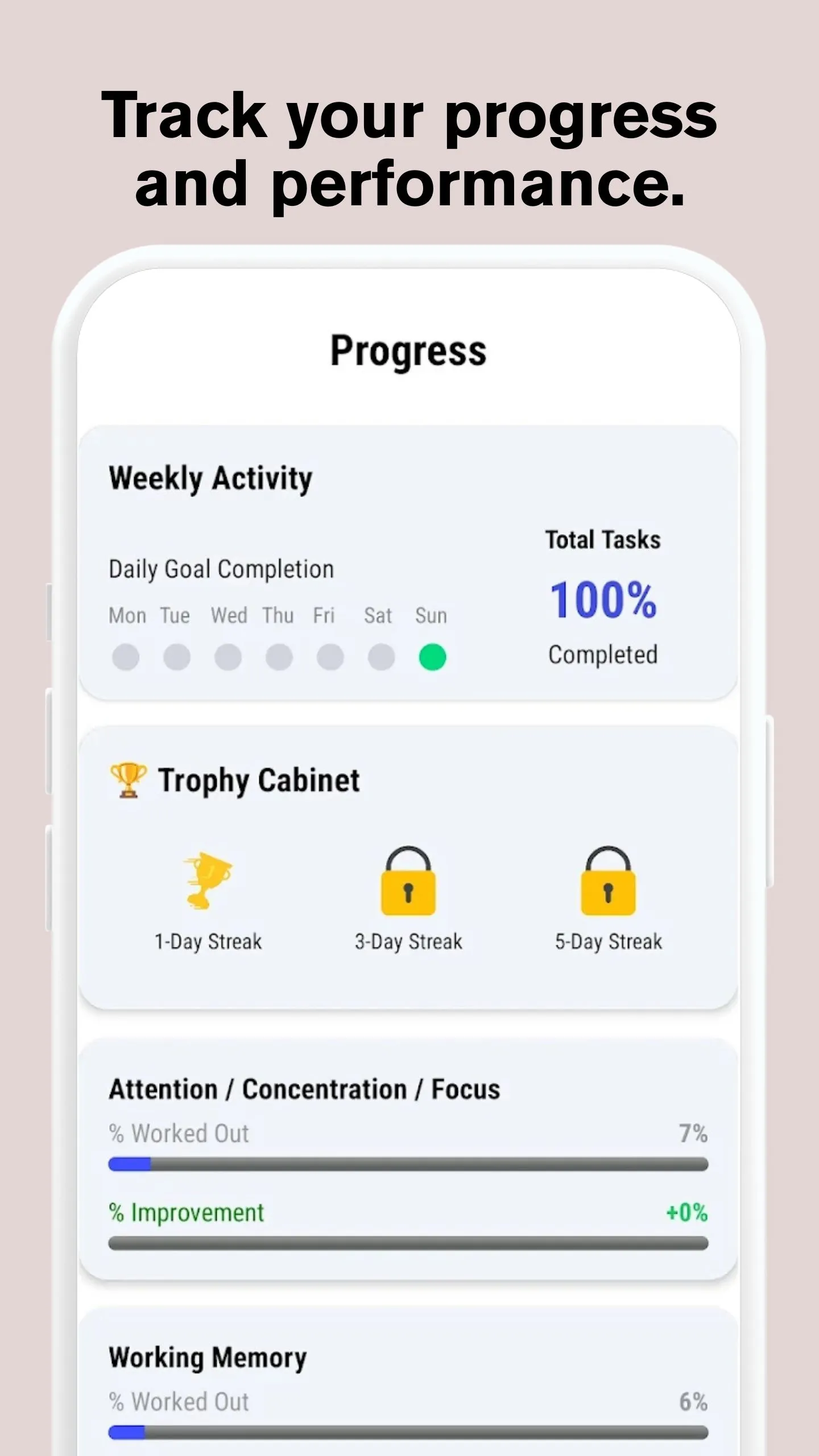 Brain Gym brain games progress and streaks